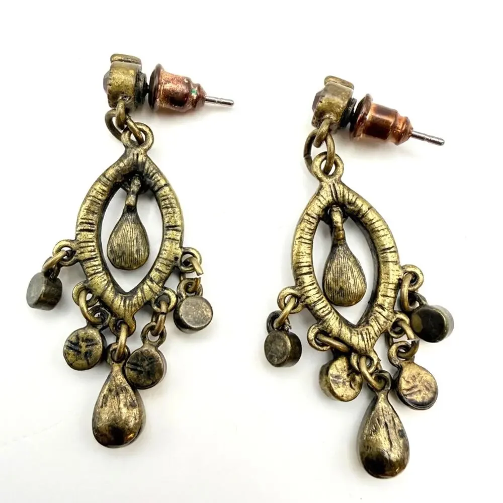 Lot of 3 Vintage Victorian Style Brass Boho Crystal Chandelier Dangle Earrings